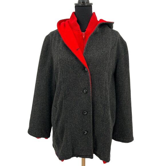 Authentic Mackintosh Vest Coat Hoodie‎ Wool Dark Gray and Red Size Medium - Picture 1 of 7
